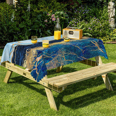 Lofaris Fantasy Dark Blue White Marble Rectangle Tablecloth