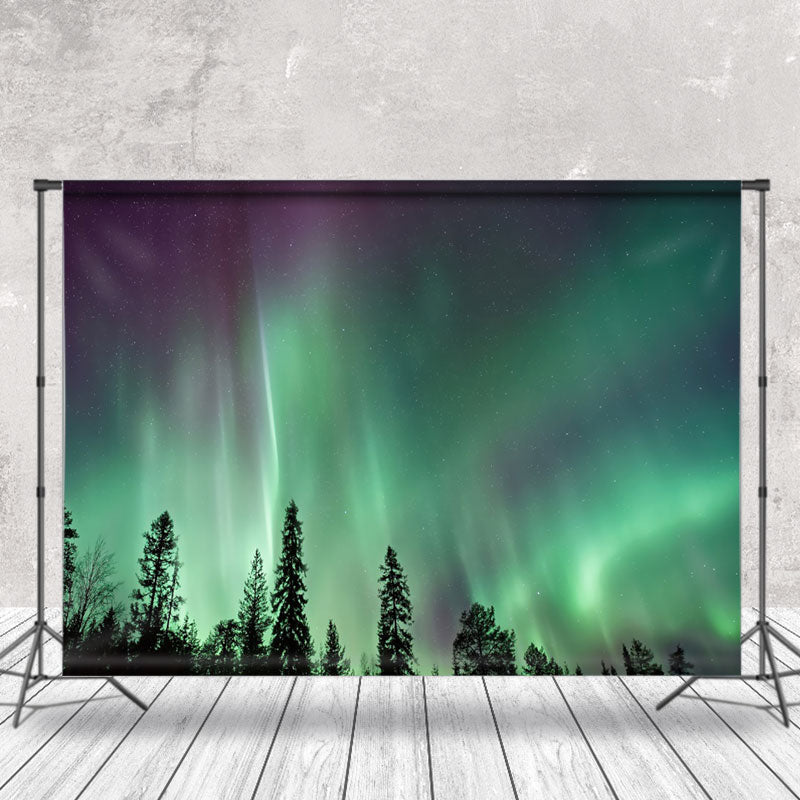 Lofaris Fantasy Green Aurora Light Forest Photo Backdrop