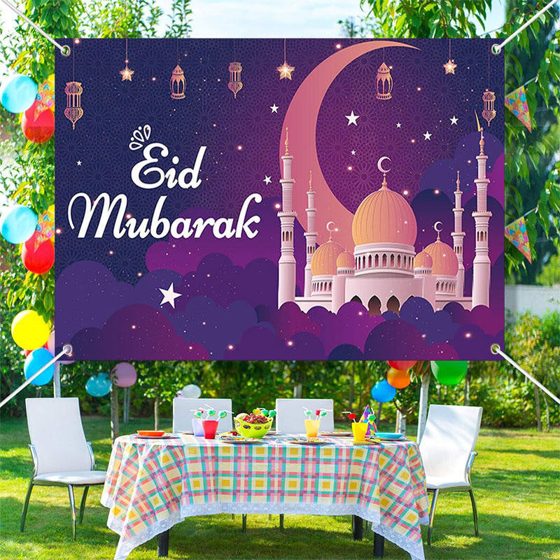 Lofaris Fantasy Palace Purple Pattern Eid Mubarak Backdrop