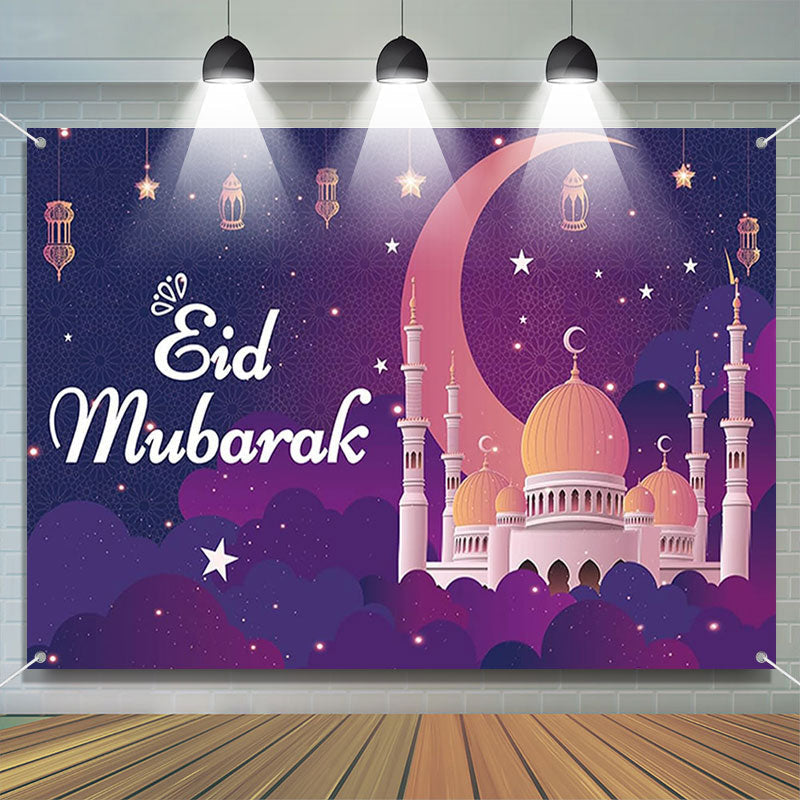 Lofaris Fantasy Palace Purple Pattern Eid Mubarak Backdrop
