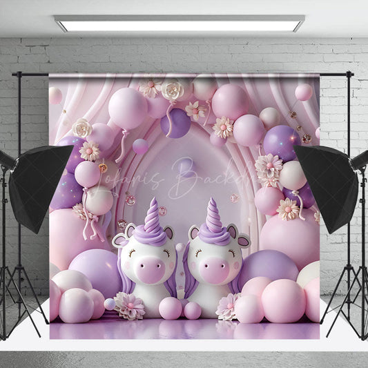 Lofaris Fantasy Pink Purple Floral Unicorn Photo Backdrop