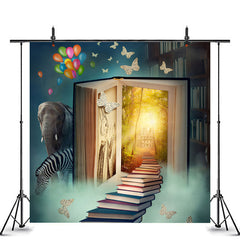 Lofaris Fantasy Upstairs to Magic Book Forest Zebra Backdrop