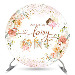 Lofaris Fariy Pink Floral Circle Happy 1st Birthday Backdrop