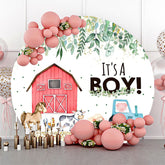Lofaris Farm Animals Leaf Round Baby Shower Backdrop For Boy