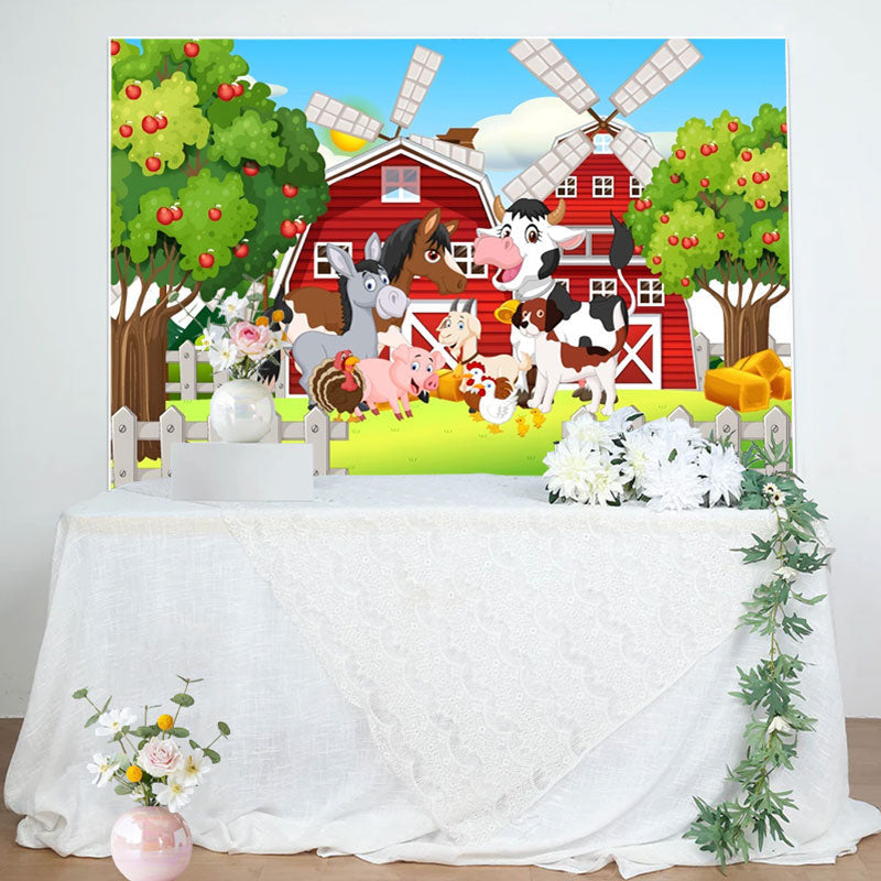 Lofaris Farm House Animals Apple Tree Baby Shower Backdrop