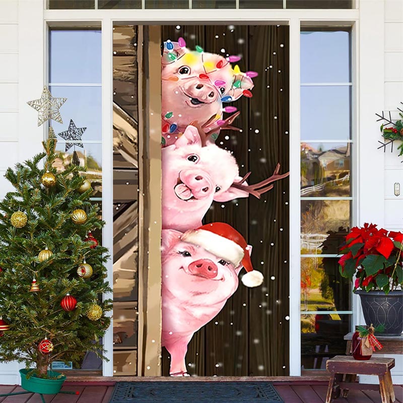 Lofaris Farm Three Cute Pigs Wooden Christmas Door Cover