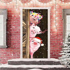 Lofaris Farm Three Cute Pigs Wooden Christmas Door Cover