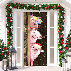 Lofaris Farm Three Cute Pigs Wooden Christmas Door Cover