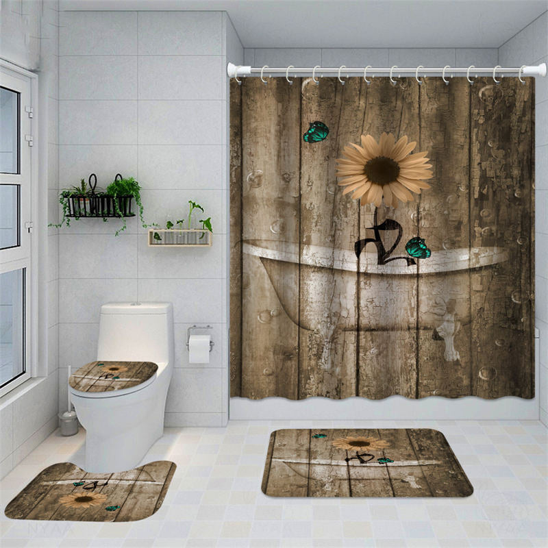 Lofaris Farmhouse Rustic Sunflower Brown Shower Curtain