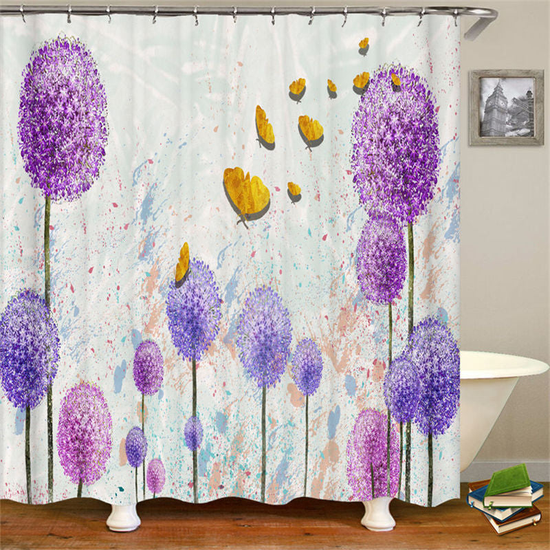 Lofaris Fashion Purple Dandelion Butterfly Shower Curtain