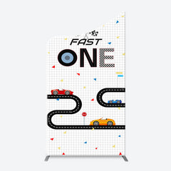 Lofaris Fast One Racing Track Plaid Arch Birthday Backdrop