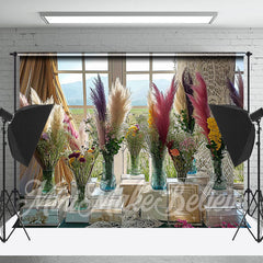Lofaris Feather Flower Vase Window Scene Spring Backdrop