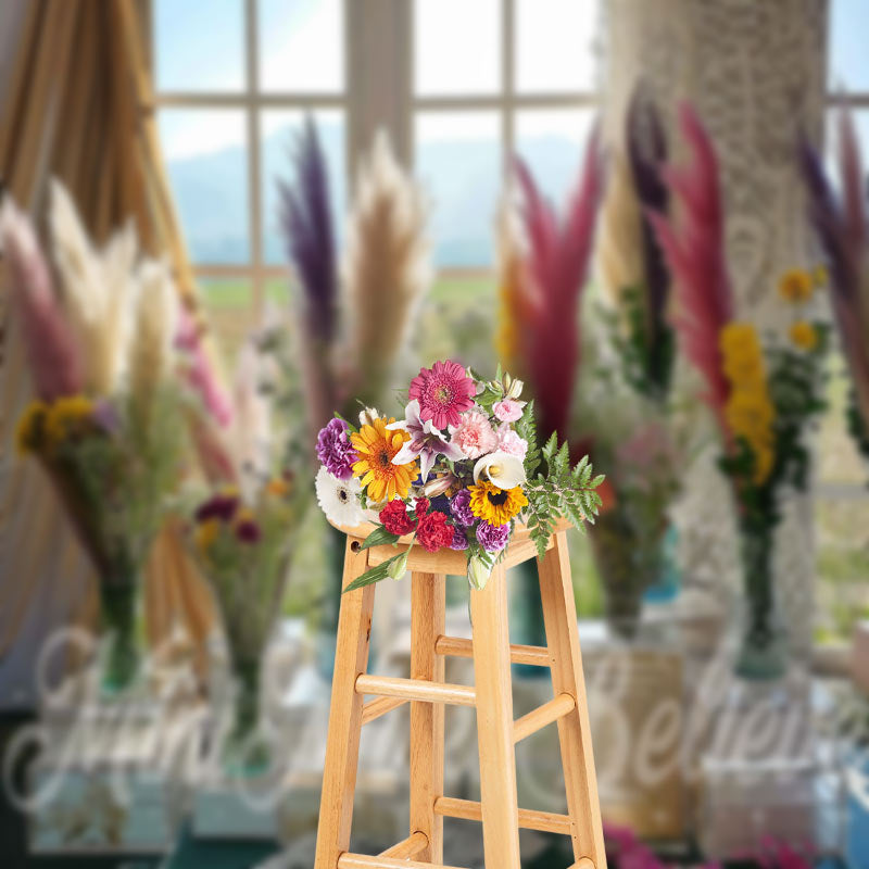 Lofaris Feather Flower Vase Window Scene Spring Backdrop