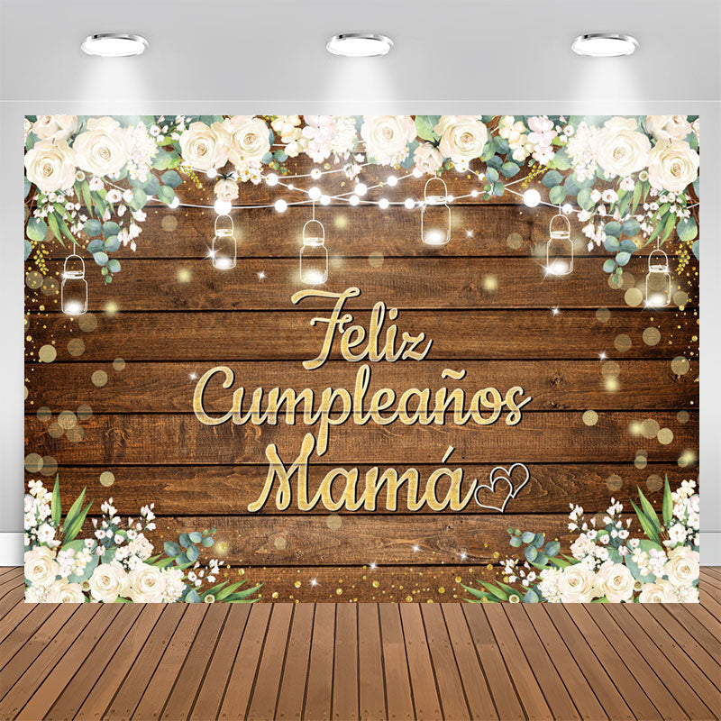 Lofaris Feliz Cumplea?os Mam¨¢ Floral Wood Birthday Backdrop