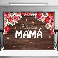 Lofaris Feliz Dia Mama Red Floral Wooden Mothers Day Backdrop