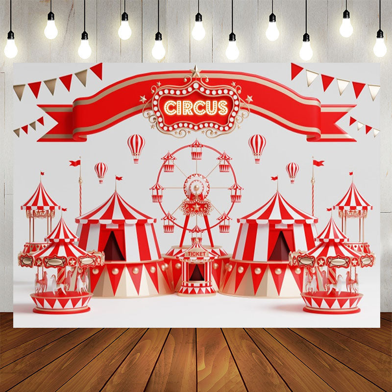 Lofaris Ferris Wheel Carousel Red Circus Birthday Backdrop