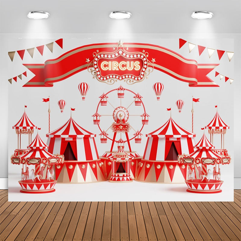 Lofaris Ferris Wheel Carousel Red Circus Birthday Backdrop