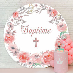 Lofaris First Communion Floral Wreath Baptism Round Backdrop