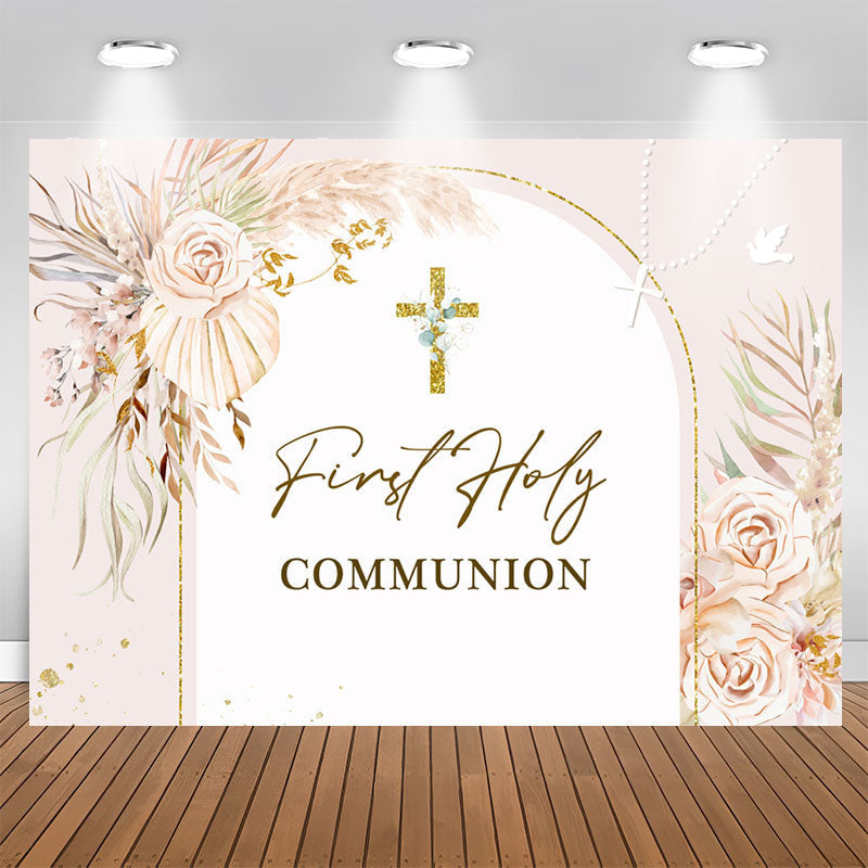 Lofaris First Holy Communion Boho Floral Baptism Backdrop