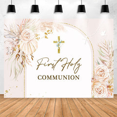 Lofaris First Holy Communion Boho Floral Baptism Backdrop