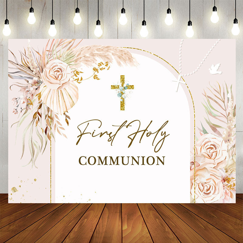 Lofaris First Holy Communion Boho Floral Baptism Backdrop