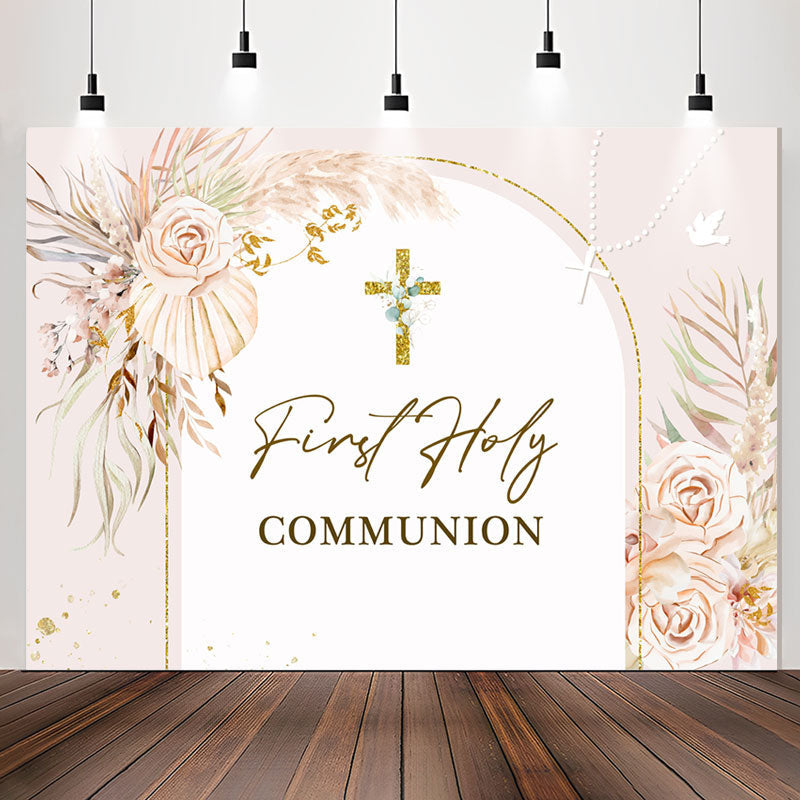 Lofaris First Holy Communion Boho Floral Baptism Backdrop