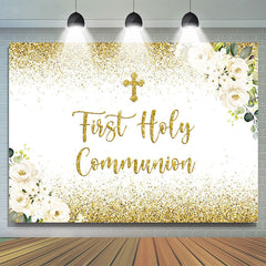 (Ship In 24HR) First Holy Communion Golden Glitter Baptism Backdrop