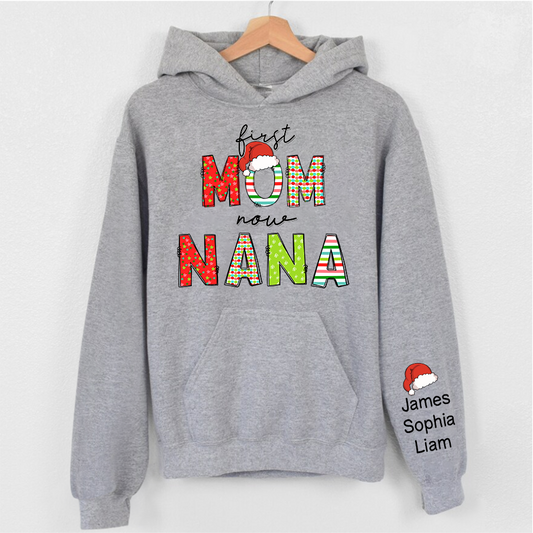 Lofaris First Mom Now Cute Christmas Customized Name Hoodie