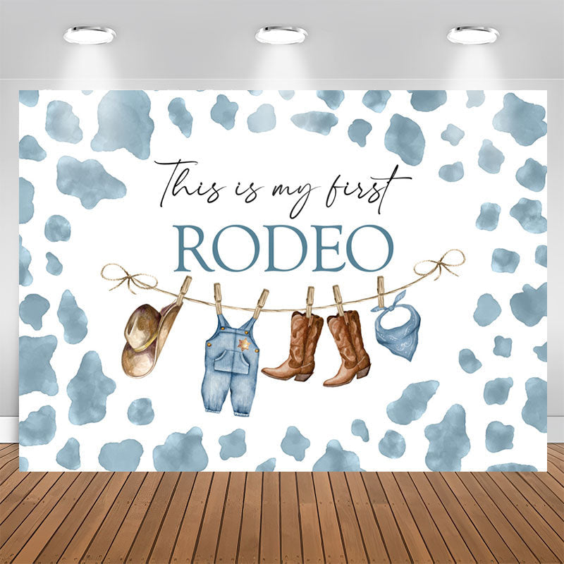 Lofaris First Redeo Blue Spot Western Style 1th Birthday Backdrop