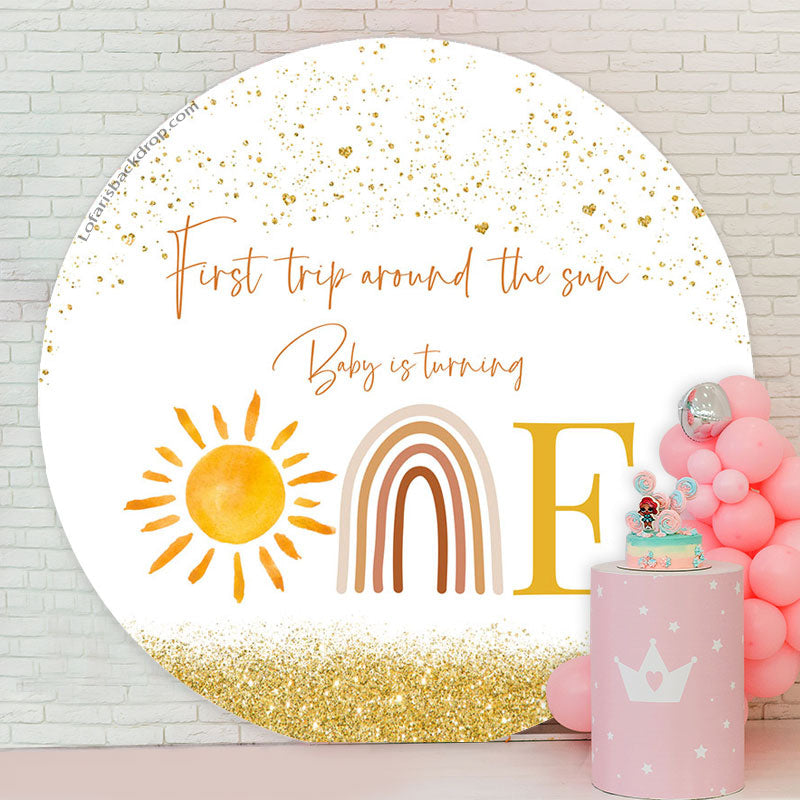 Lofaris First Trip Around Sun 1st Birthday Round Backdrop