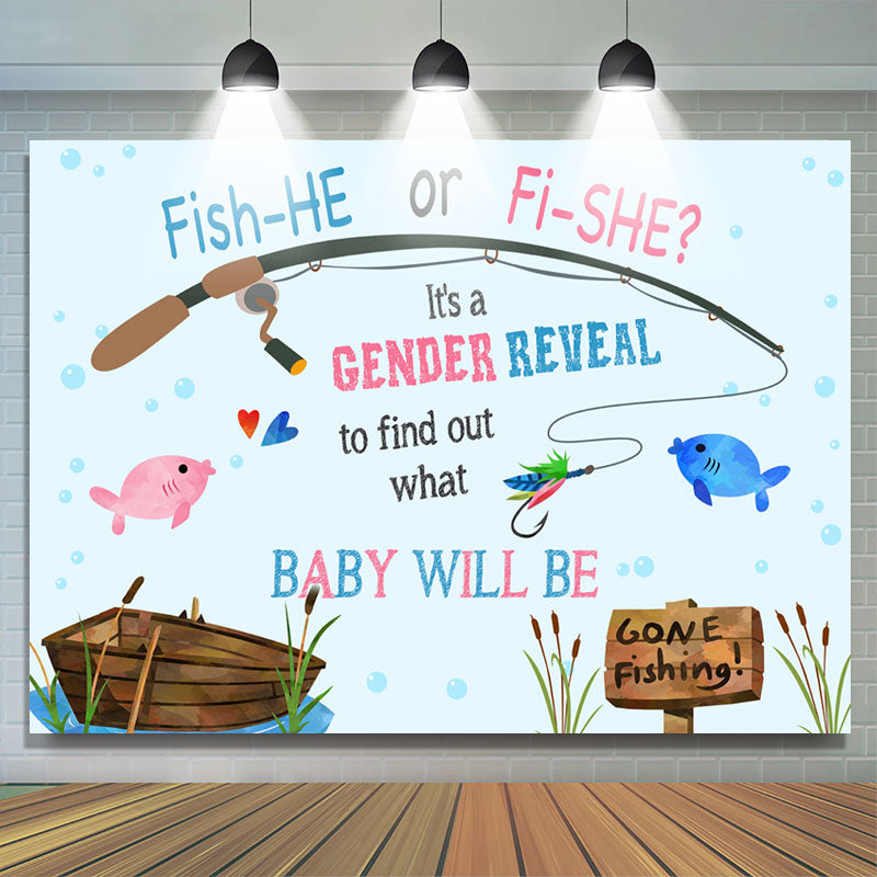 Lofaris Fish He or She Baby Will Be Gender Reveal Backdrop | Backdrop Curtains For Baby Shower | Backdrop For Baby Shower | Backdrops For Baby Showers