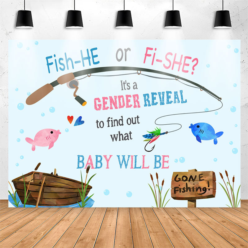Fish He Or She Baby Will Be Gender Reveal Backdrop - 7X5FT(2.1X1.5M)
