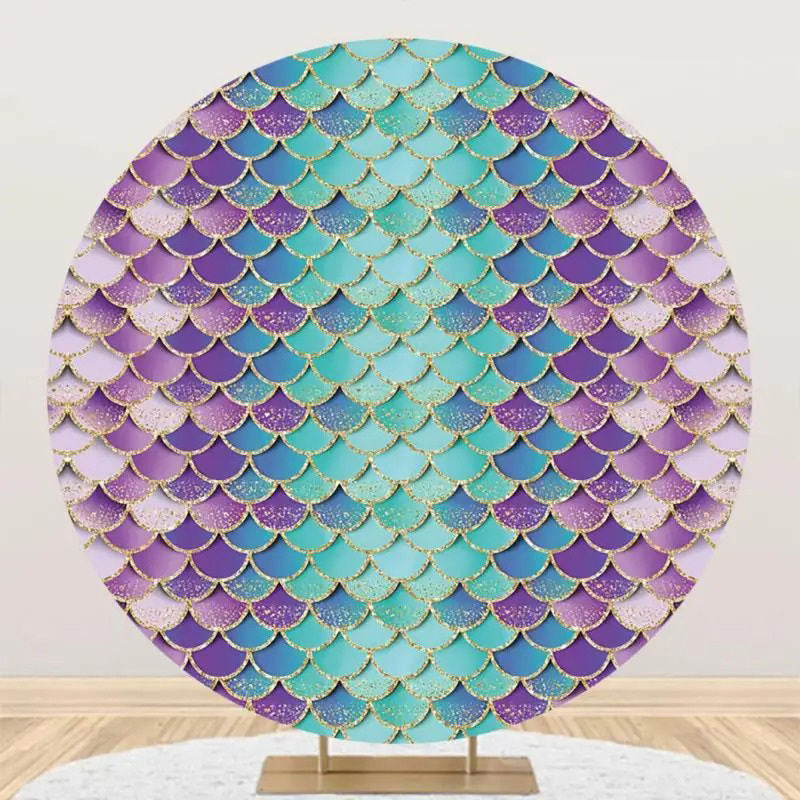 Lofaris Fish Scales Gradient Mermaid Round Birthday Backdrop