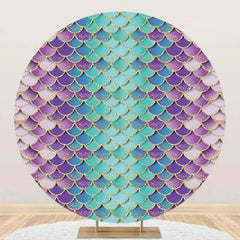 Lofaris Fish Scales Gradient Mermaid Round Birthday Backdrop