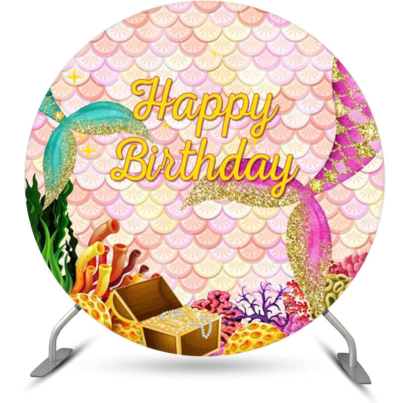 Lofaris Fish Scales Treasure Mermaid Round Birthday Backdrop