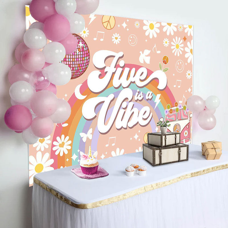 Lofaris Five Is Vibe Groovy Daisy Car 5th Birthday Backdrop