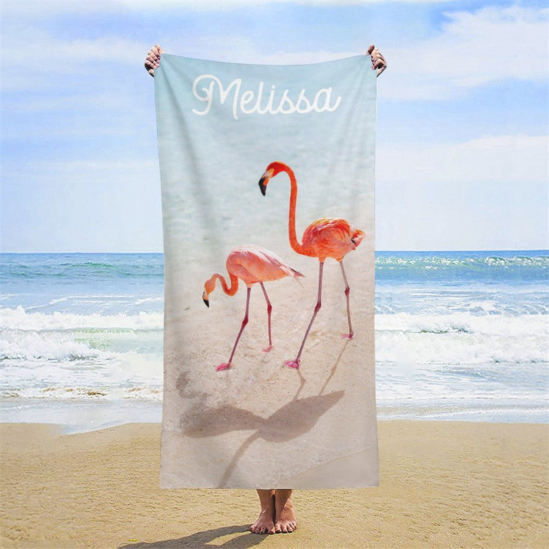 Lofaris Flamingos Clear Sea Sand Holiday Custom Beach Towel