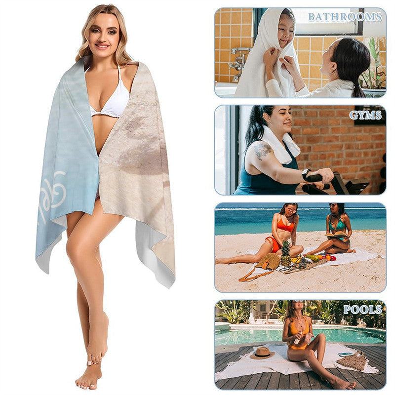 Lofaris Flamingos Clear Sea Sand Holiday Custom Beach Towel