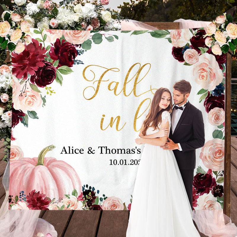 Lofaris Floral And Pink Pumpkin Fall In Love Wedding Backdrop