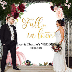 Lofaris Floral And Pink Pumpkin Fall In Love Wedding Backdrop