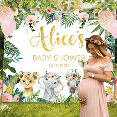 Lofaris Floral Animals Leaves Safari Custom Name Backdrop
