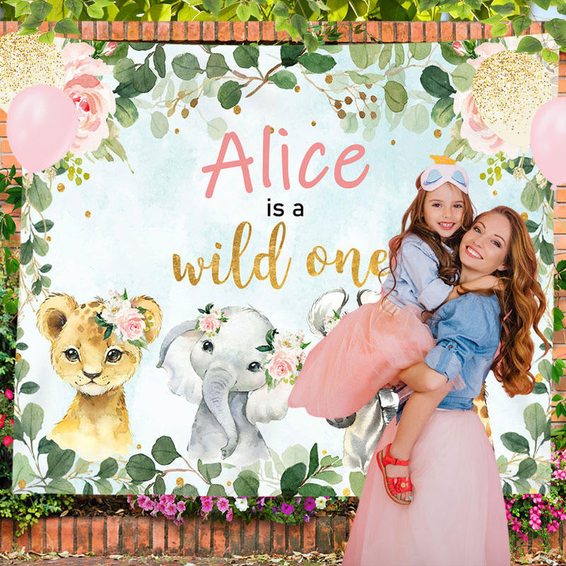 Lofaris Floral Animals Safari Custom 1st Birthday Backdrop