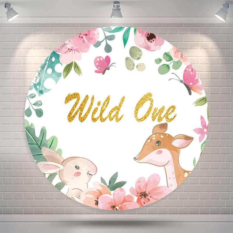 Lofaris Floral Animals Wild One Birthday Round Backdrop