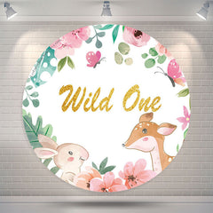 Lofaris Floral Animals Wild One Birthday Round Backdrop