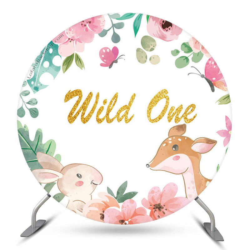 Lofaris Floral Animals Wild One Birthday Round Backdrop