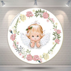 Lofaris Floral Baby Angel Girl Baptism Round Backdrop Cover