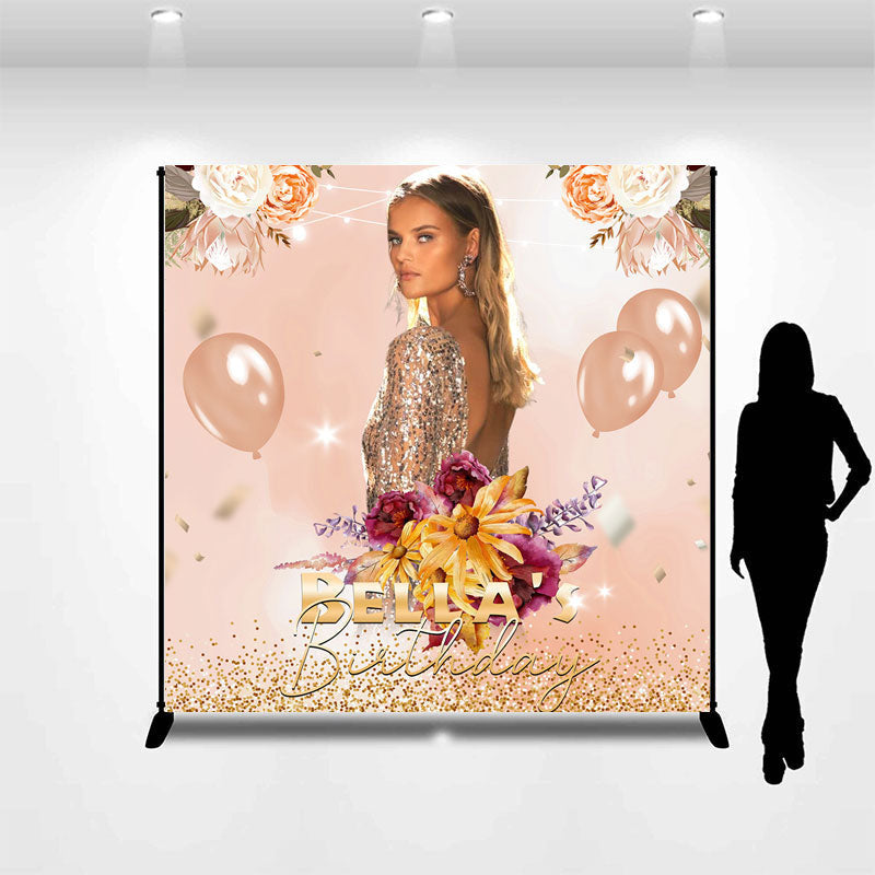 Lofaris Floral Balloon Custom Photo Women Birthday Backdrop