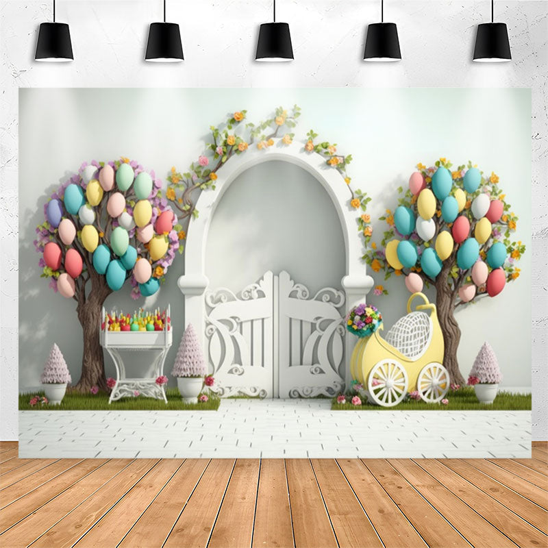 Lofaris Floral Balloon Tree White Door 1st Birthday Backdrop