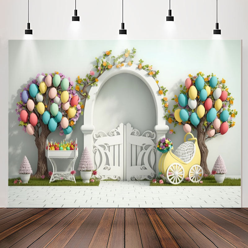 Lofaris Floral Balloon Tree White Door 1st Birthday Backdrop