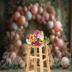 Lofaris Floral Balloons Bear Birthday Cake Smash Backdrop